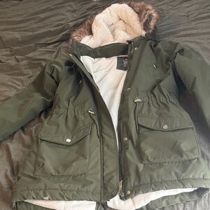 Prana Forest Green Jacket with Faux Fur Trim